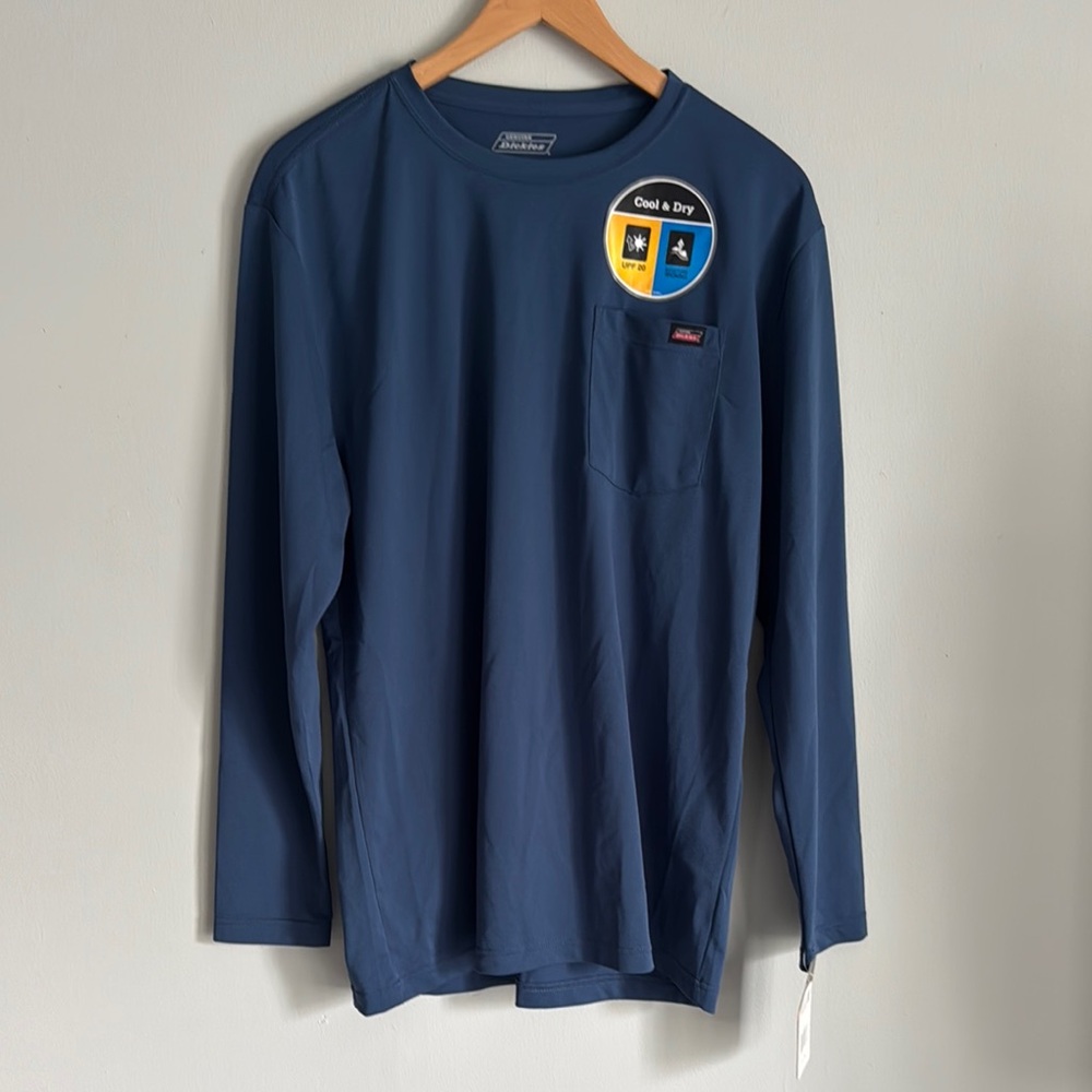 Dickies Blue Long Sleeve Tee with‎ Chest Emblem